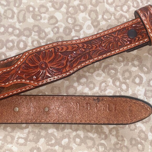 Western Tooled Hair-on Studded Belt 32” - Picture 2 of 11